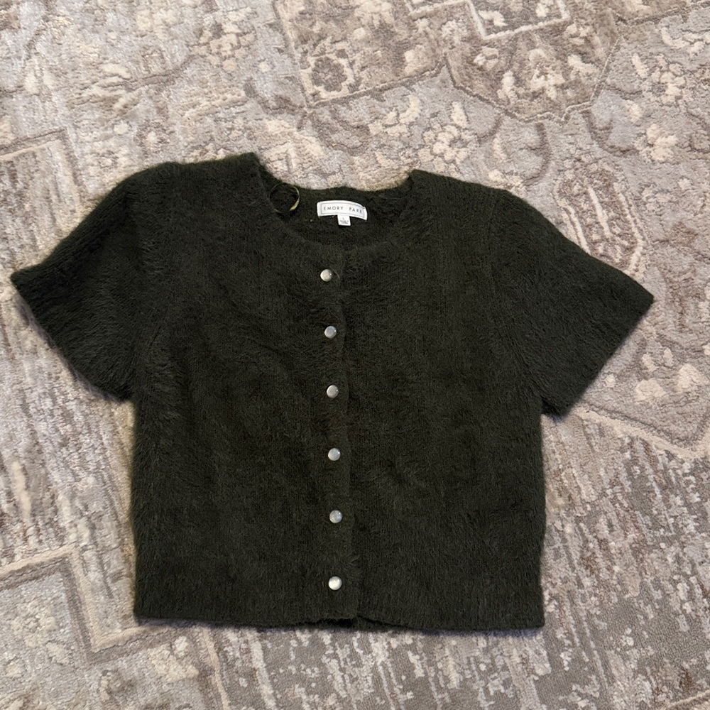 Emory Park Green Fuzzy Crop Top Cardigan